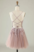 A Line Spaghetti Straps Tulle Short  Homecoming Dress