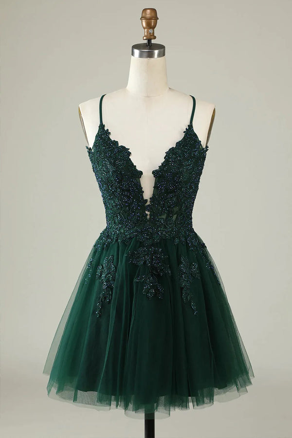 A Line Spaghetti Straps Tulle Short  Homecoming Dress