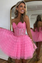 A Line Strapless Tulle Homecoming Dress With Beading