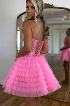A Line Strapless Tulle Homecoming Dress With Beading