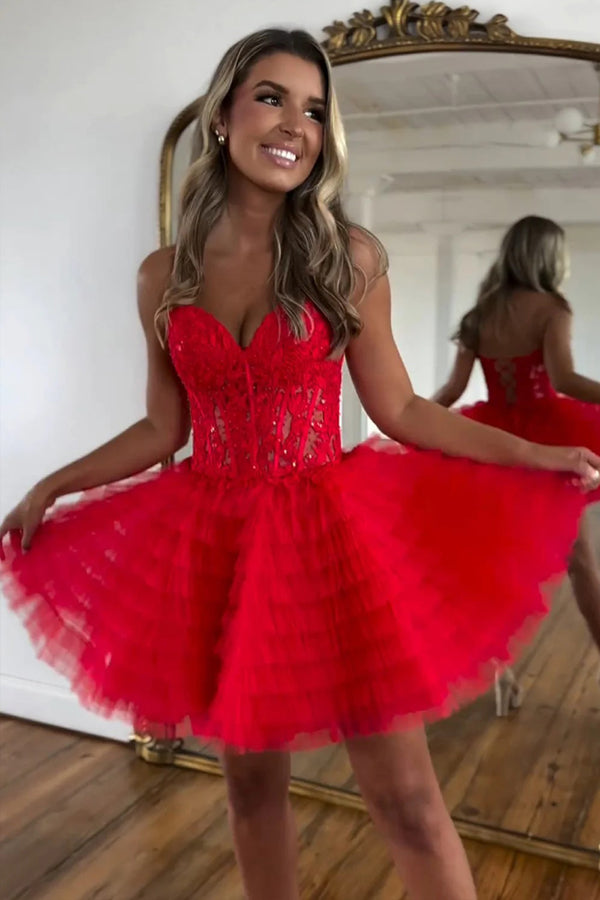A Line Strapless Tulle Homecoming Dress With Beading