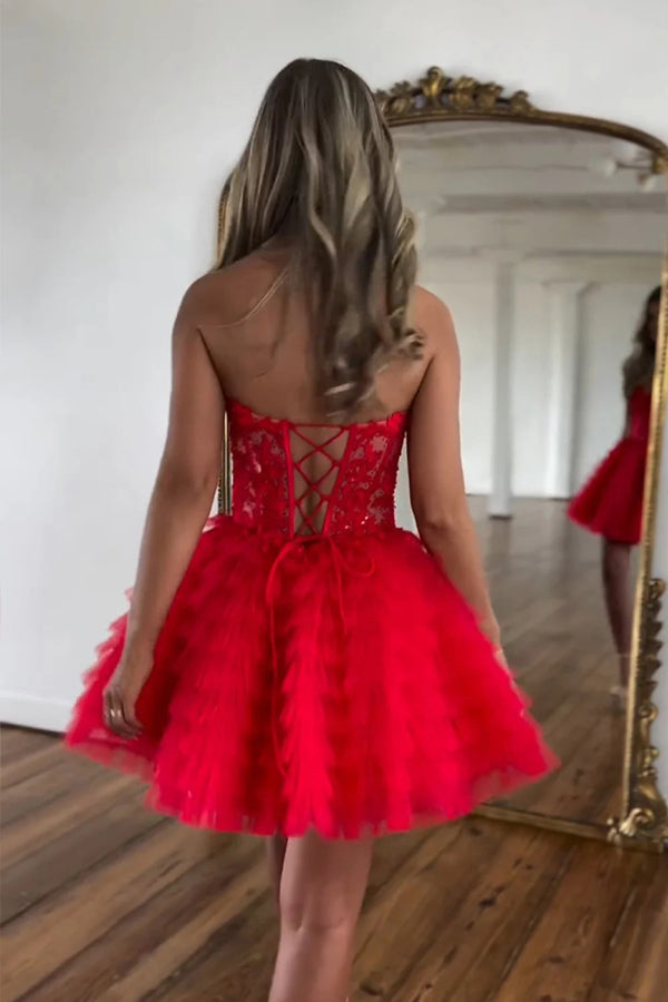 A Line Strapless Tulle Homecoming Dress With Beading