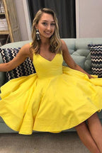 A Line V Neck Short Prom Dresses Satin Homecoming Dresses 6