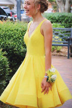 A Line V Neck Short Prom Dresses Satin Homecoming Dresses 6