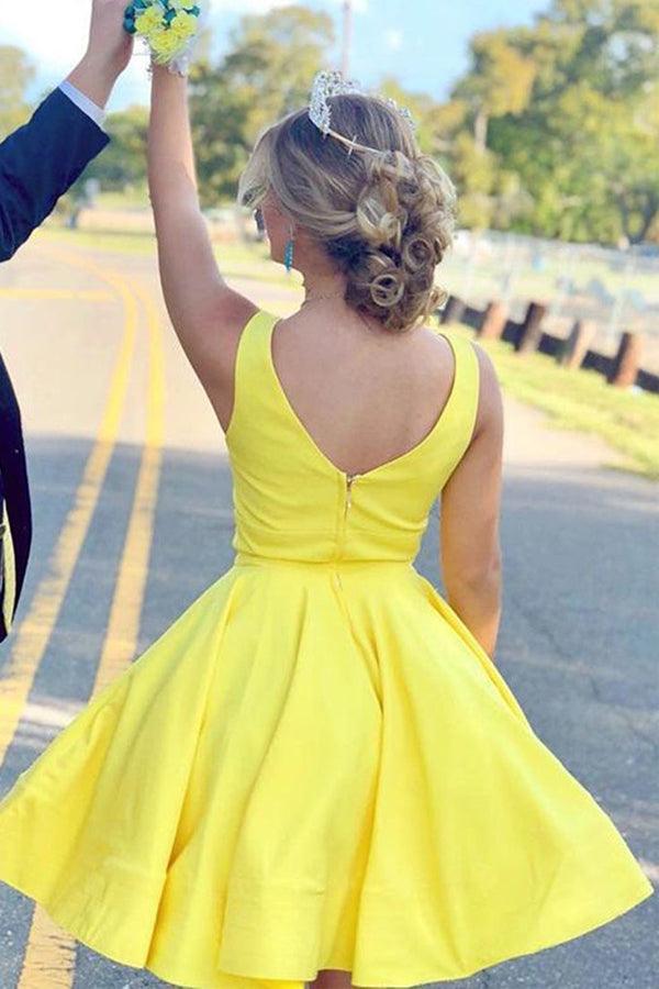 A Line V Neck Short Prom Dresses Satin Homecoming Dresses 6