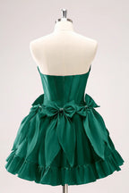 A Line Short Strapless Corset Fuchsia Homecoming Dress With Bows