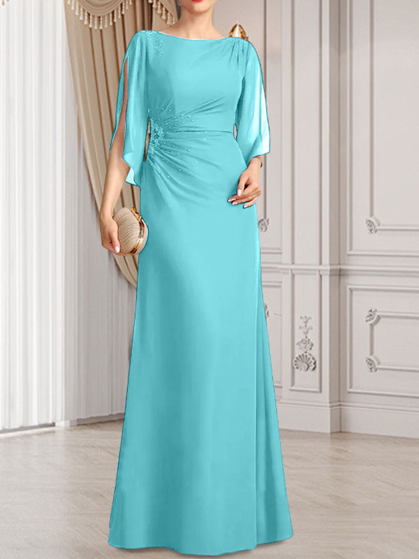 Sheath/Column Scoop Floor-Length Chiffon Mother of the Bride Dress With Pleated Beading