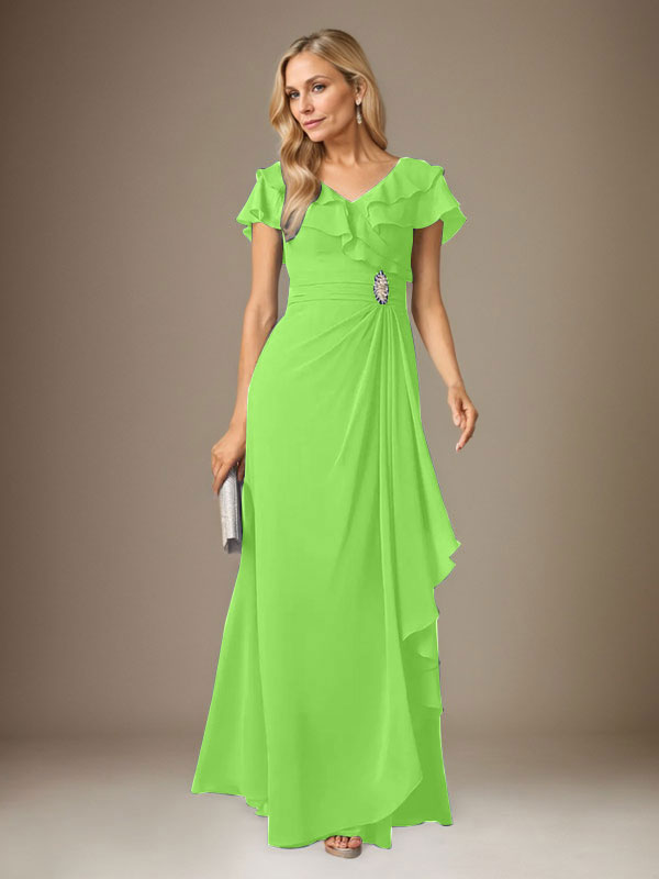 Stormy A-Line V-Neck Ruched Chiffon Dress