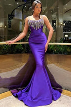 Beautiful Long Purple Mermaid Sleeveless Glitter Prom Dress