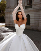 Beautiful Long  A-line Satin Sleeveless Ball Gown Wedding Dress