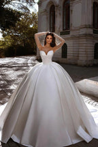 Beautiful Long  A-line Satin Sleeveless Ball Gown Wedding Dress