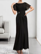 A-line Scoop Illusion Tea-Length Chiffon Lace Mother of the Bride Dress With Beading Sequins