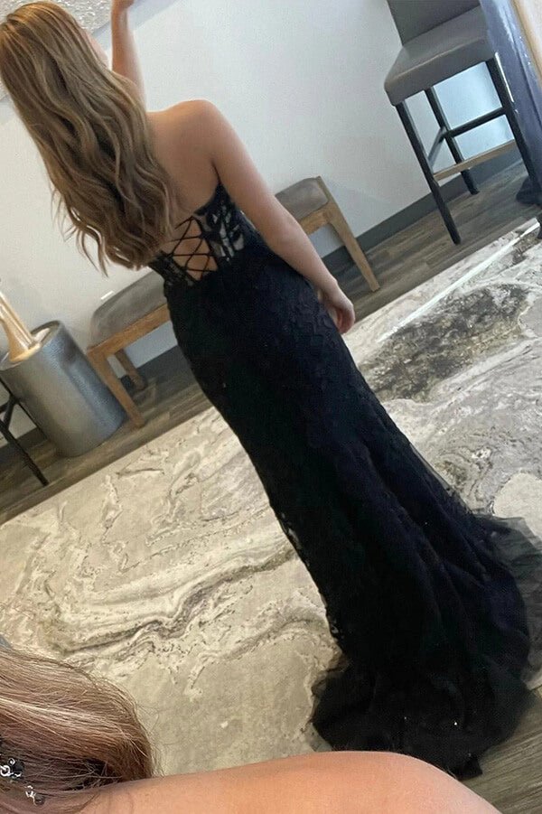 Lace Mermaid Sweetheart Long Prom Dresses With Slit, Party Dresses