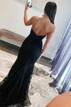 Tulle Mermaid Lace Appliques Sweetheart Keyhole Long Prom Dresses