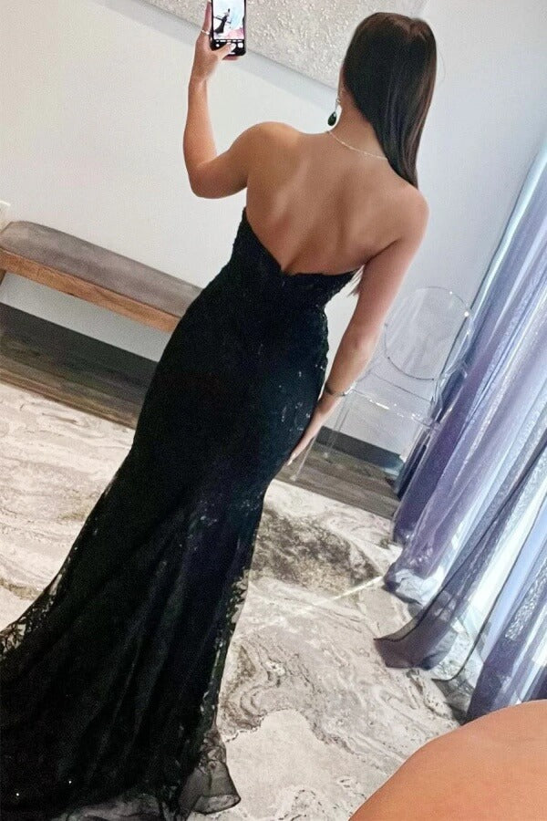 Tulle Mermaid Lace Appliques Sweetheart Keyhole Long Prom Dresses
