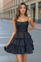 Straps Satin A-Line Short Corset Homecoming Dress With Bow