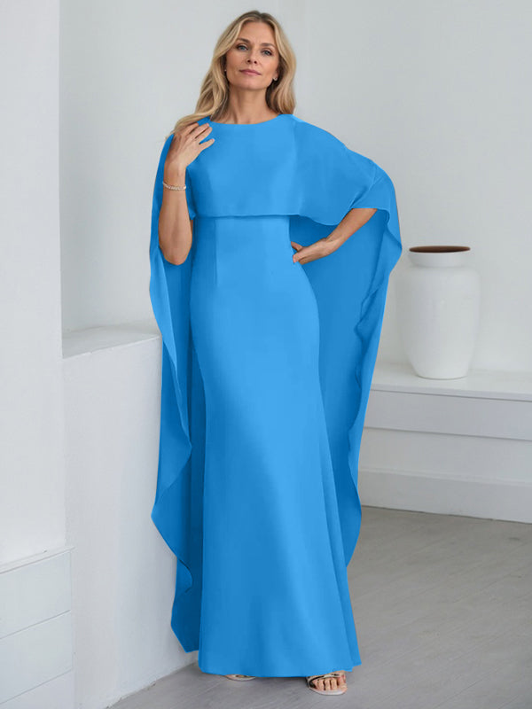 Sheath Scoop Floor-Length Chiffon Mother of the Bride Dress With Cascading Ruffles
