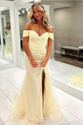Tulle Mermaid Off Shoulder Sweetheart Lace Appliques Prom Dresses