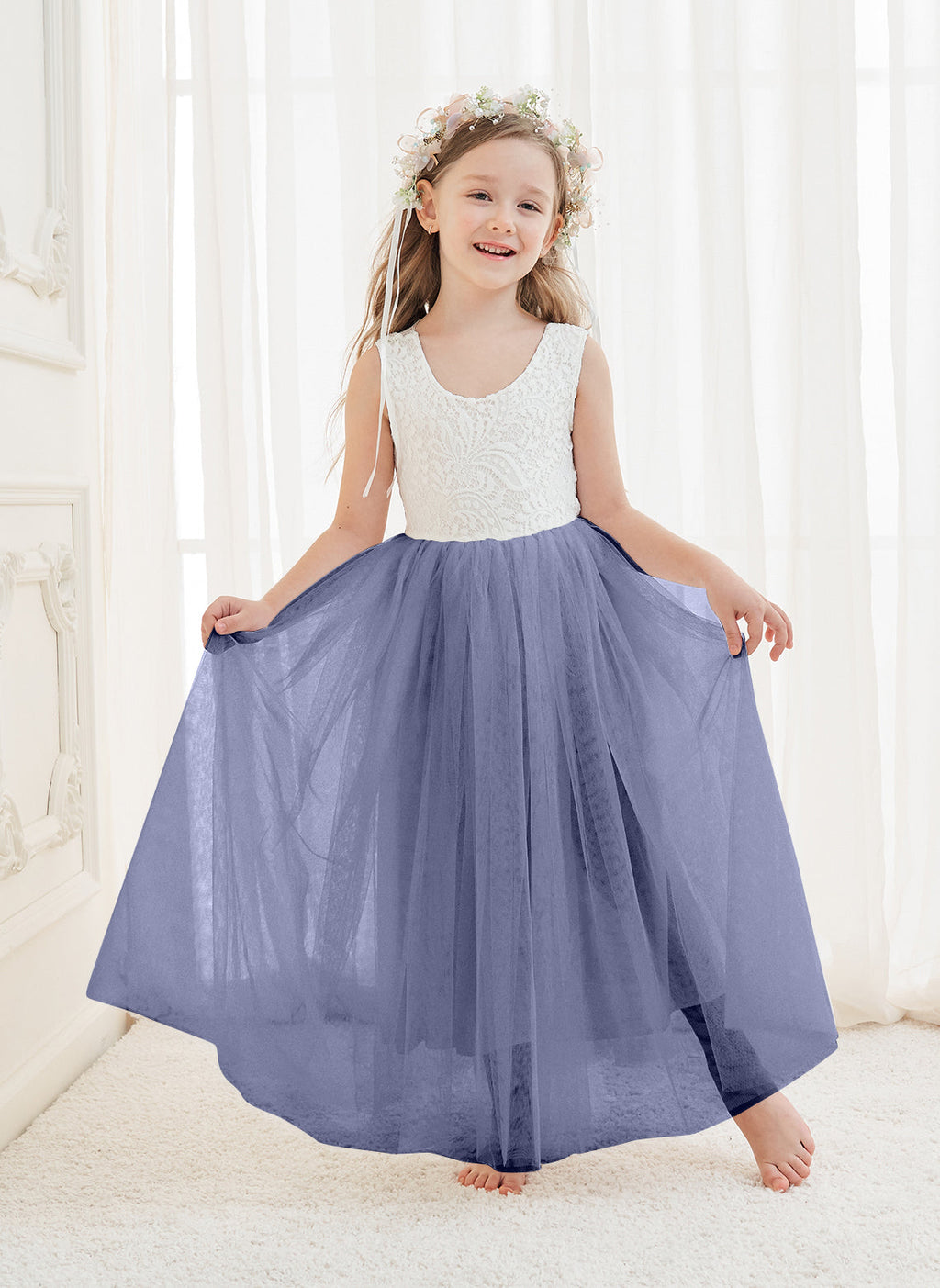 A-line Lace Tulle Ankle-length White Dress (2003227597)