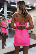 Bodycon Spaghetti Straps Homecoming Dress with Beading