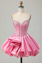 Bodycon Sweetheart Satin Corset Homecoming Dress with Beading