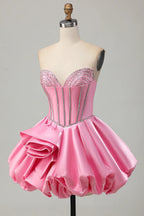 Bodycon Sweetheart Satin Corset Homecoming Dress with Beading