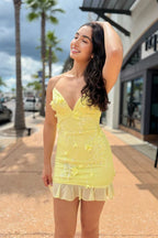 Bodycon V Neck  Flowers Homecoming Dress Party Dress