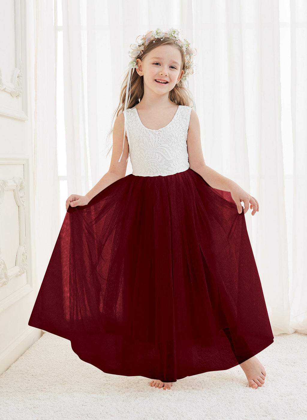 A-line Lace Tulle Ankle-length White Dress (2003227597)