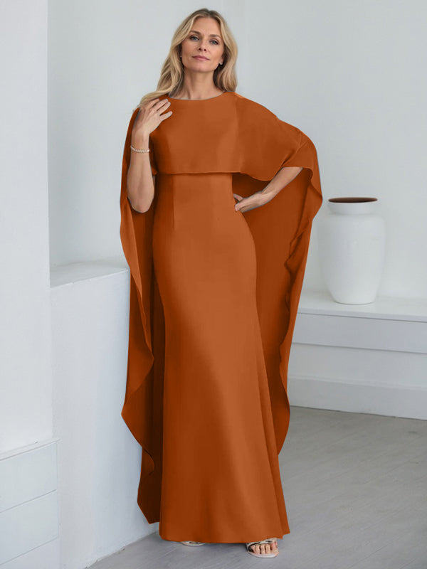 Sheath Scoop Floor-Length Chiffon Mother of the Bride Dress With Cascading Ruffles