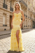 Buttercup 3D Rose Ruffle Tiered Spaghetti Strap Prom Dresses