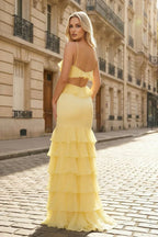 Buttercup 3D Rose Ruffle Tiered Spaghetti Strap Prom Dresses