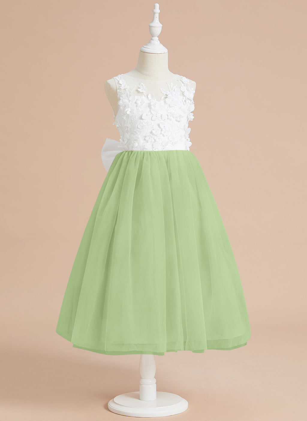 Floral Lace and Large Bow Tea-length Dress