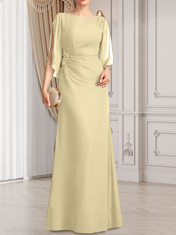 Sheath/Column Scoop Floor-Length Chiffon Mother of the Bride Dress With Pleated Beading