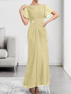 A-line Scoop Illusion Tea-Length Chiffon Lace Mother of the Bride Dress With Beading Sequins