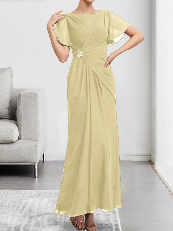 A-line Scoop Illusion Tea-Length Chiffon Lace Mother of the Bride Dress With Beading Sequins