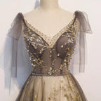 Gorgeous A-line V-neckline Long Party Dress Prom Dress, Beautiful Lace Evening Dresses