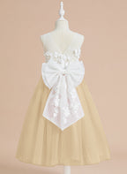 Floral Lace and Large Bow Tea-length Dress