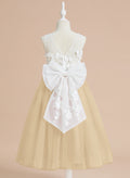 Floral Lace and Large Bow Tea-length Dress