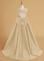 Ball-Gown/Princess Satin Sweep Train Flower Girl Dress