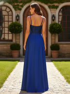 Chic Spaghetti Strap Satin Maxi Dress with Beaded Corset Bodice: Prom Dress