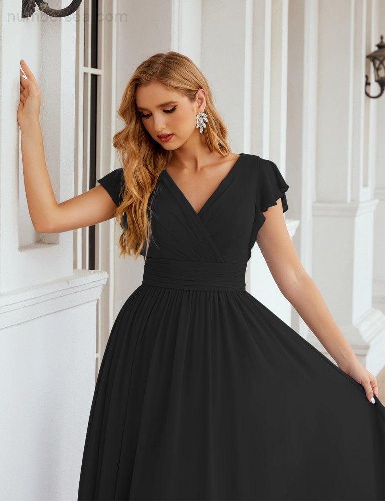 Numbersea V-Neck Bridesmaid Dress Floor Length Backless Formal Evening Dress 28024