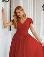 Numbersea V-Neck Bridesmaid Dress Floor Length Backless Formal Evening Dress 28024