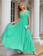 Numbersea V-Neck Bridesmaid Dress Floor Length Backless Formal Evening Dress 28024
