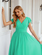 Numbersea V-Neck Bridesmaid Dress Floor Length Backless Formal Evening Dress 28024
