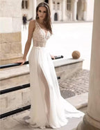 NumberSea Long Puff Sleeves Wedding Dress Lace And Chiffon A Line