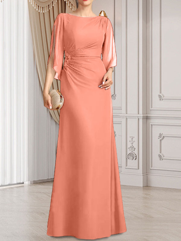 Sheath/Column Scoop Floor-Length Chiffon Mother of the Bride Dress With Pleated Beading