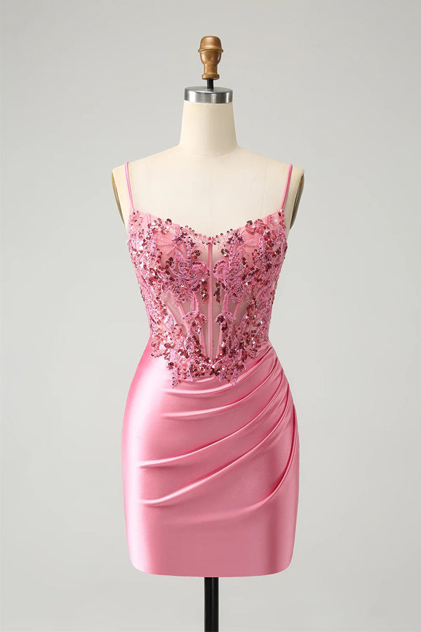 Corset Tight Short Homecoming Dress Mini Dress with Beadings