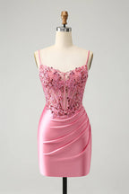 Corset Tight Short Homecoming Dress Mini Dress with Beadings