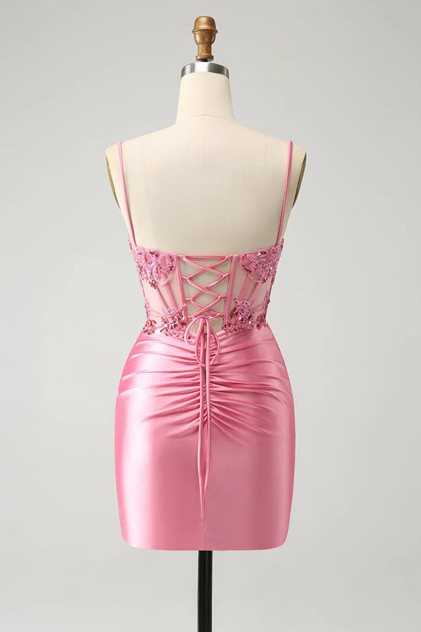 Corset Tight Short Homecoming Dress Mini Dress with Beadings