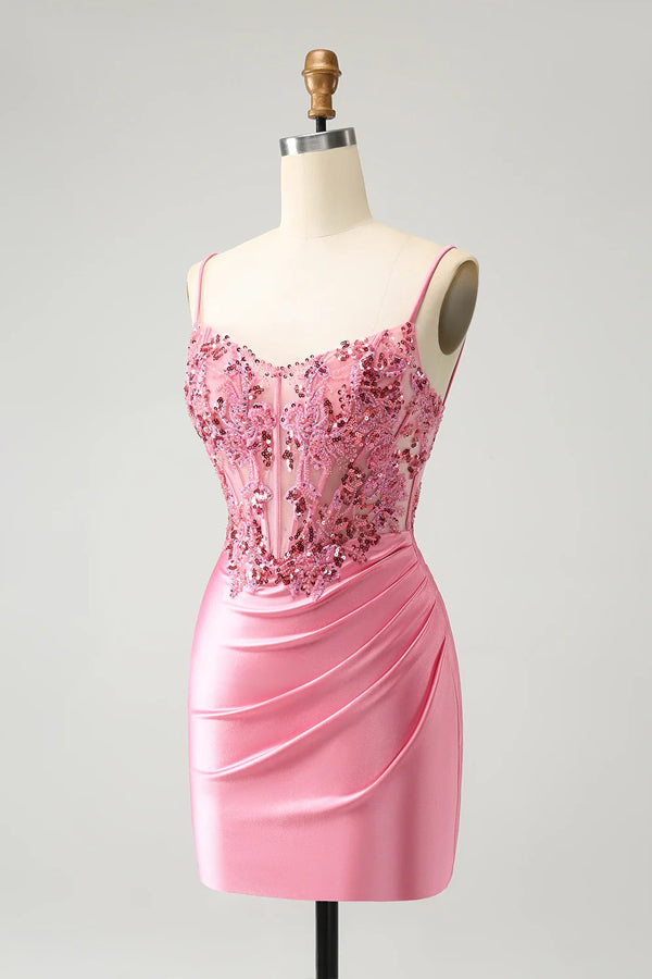 Corset Tight Short Homecoming Dress Mini Dress with Beadings
